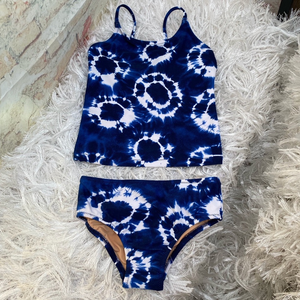 New J. Crew Factory Girl’s Tie-Dyed 2 Piece Tankini Swim Bathing Suit Set